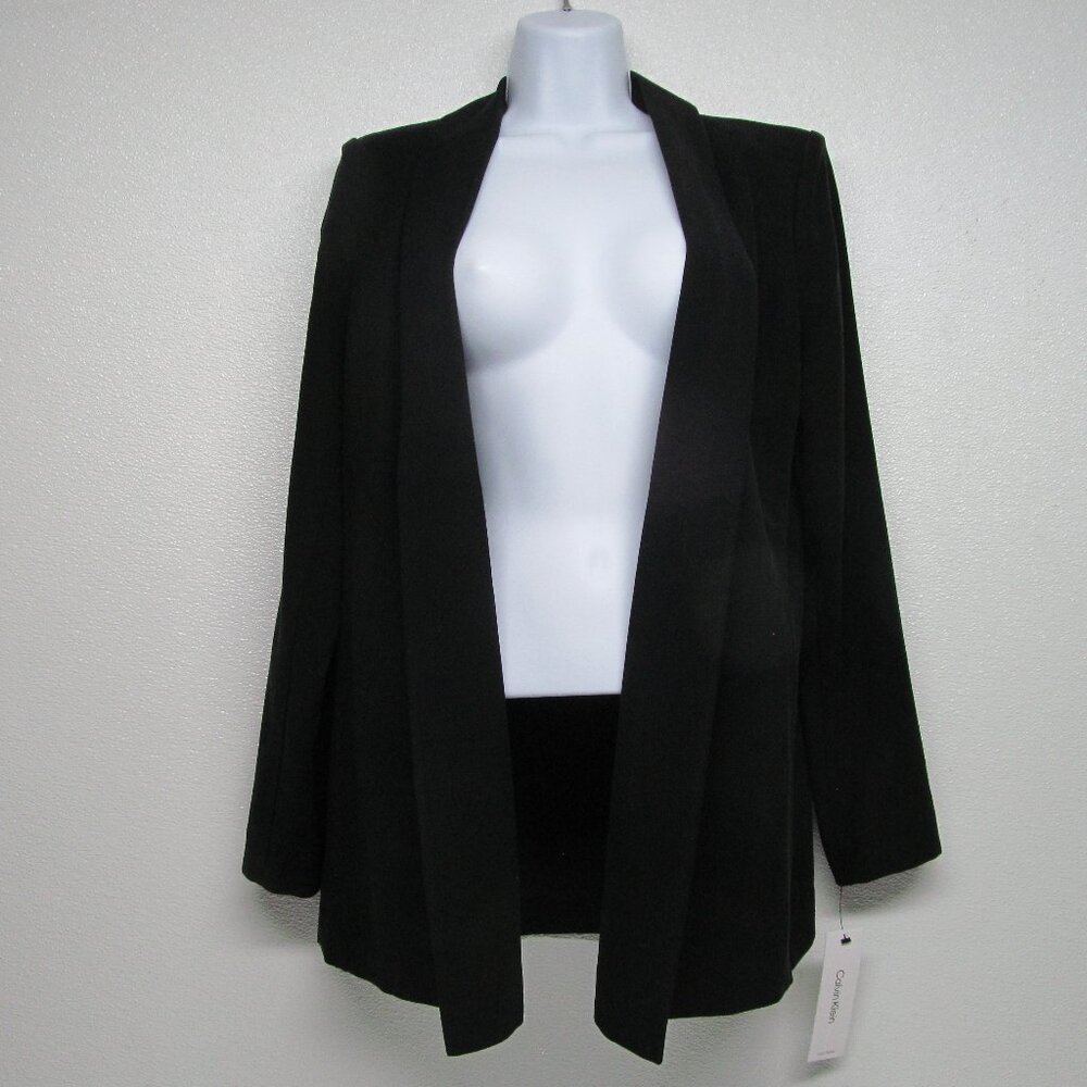Calvin Klein Petite Twill Jacket Black Open-Front Size PM